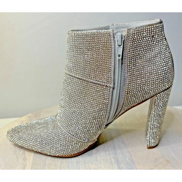 Steve Madden Elysia Sparkling Rhinestone Silver Stiletto Heel Booties 6M - Picture 3 of 8